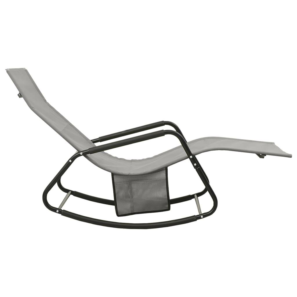 Helloshop26 - Transat chaise longue bain de soleil lit de jardin terrasse meuble d'extérieur acier et textilène gris - Image 3