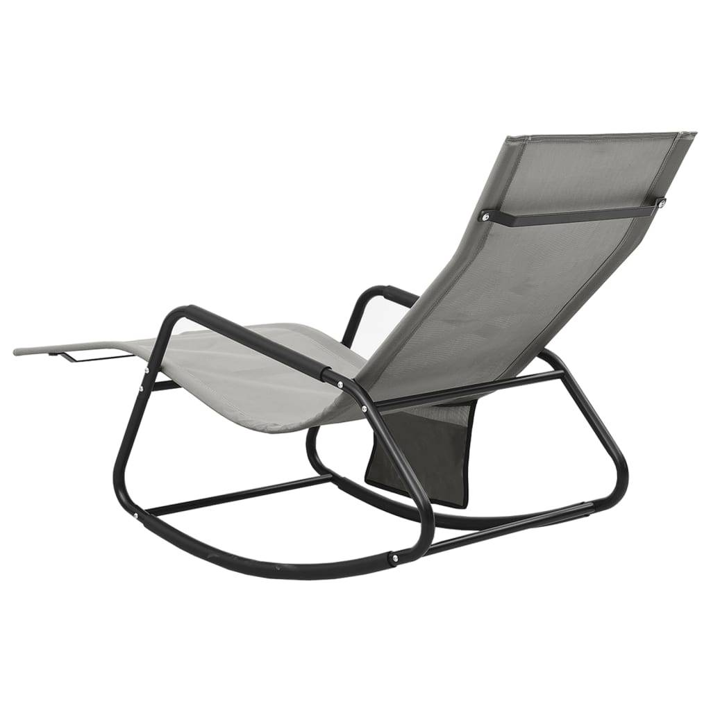 Helloshop26 - Transat chaise longue bain de soleil lit de jardin terrasse meuble d'extérieur acier et textilène gris - Image 4