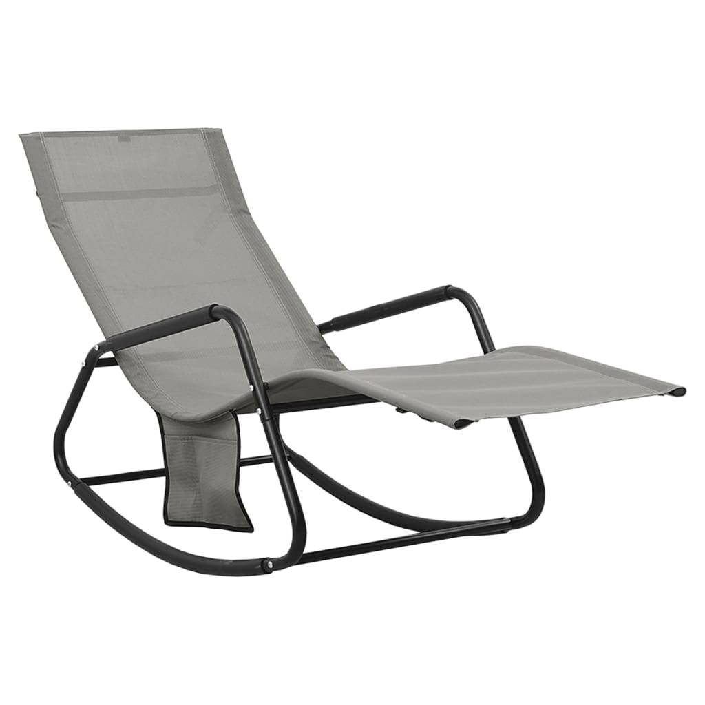 Helloshop26 - Transat chaise longue bain de soleil lit de jardin terrasse meuble d'extérieur acier et textilène gris - Image 1