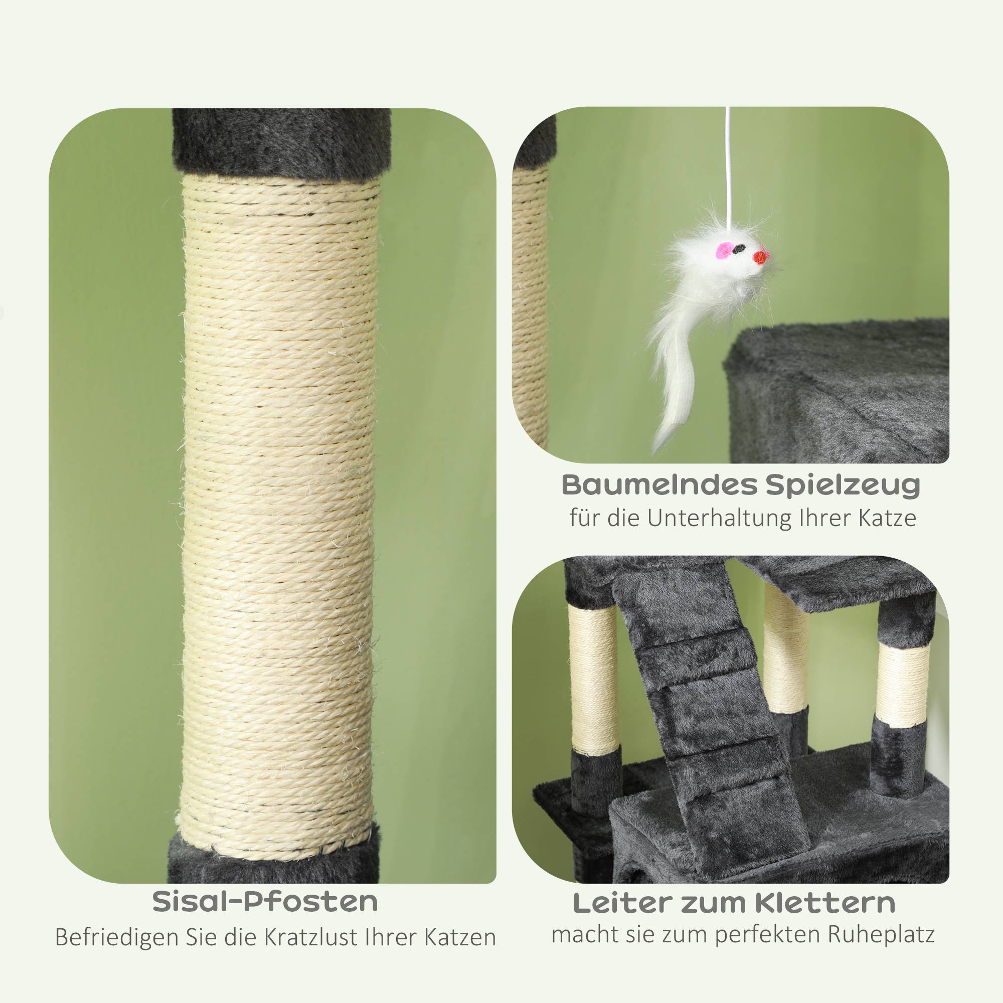 Arbre à Chat XXL Griffoir Sisal Multi-niveaux avec Nichoirs Échelles 173cm Gris - ComfortXL Pet Living - Image 5