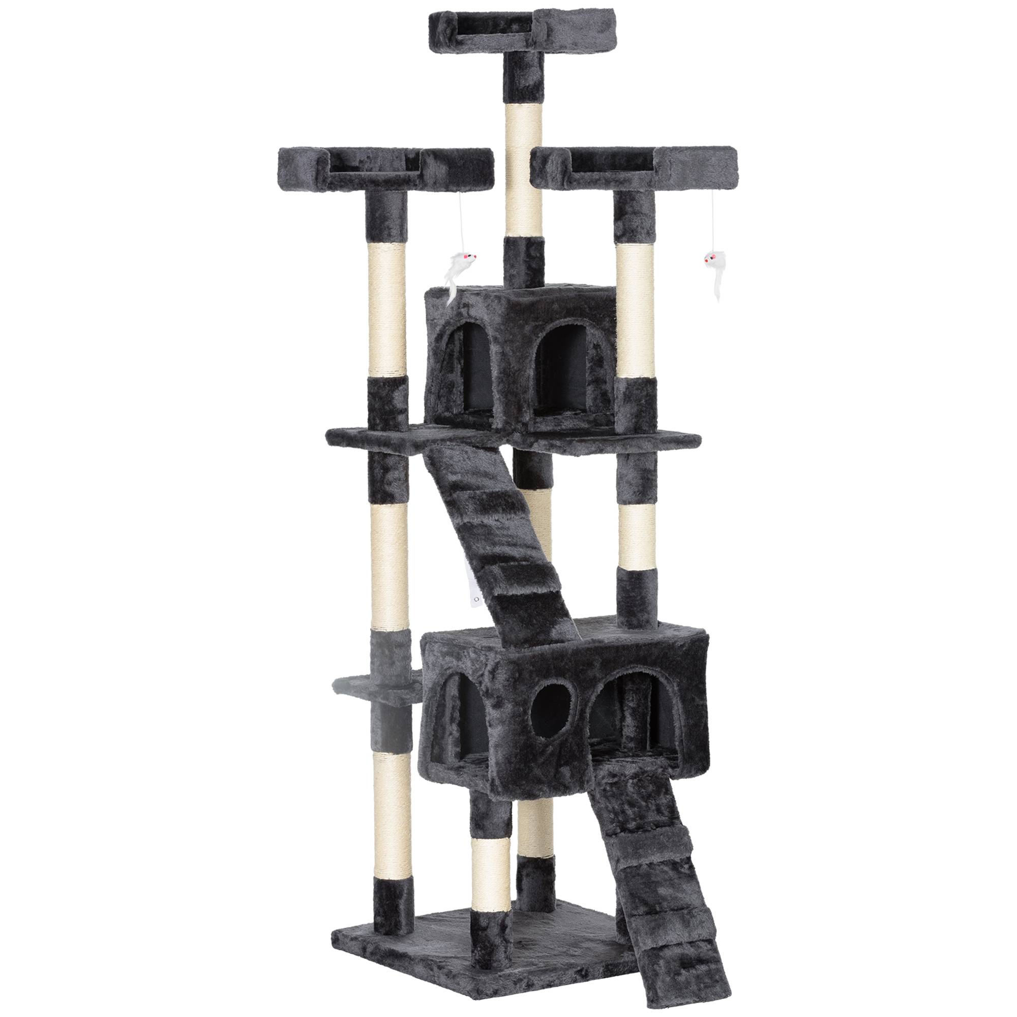 Arbre à Chat XXL Griffoir Sisal Multi-niveaux avec Nichoirs Échelles 173cm Gris - ComfortXL Pet Living - Image 2