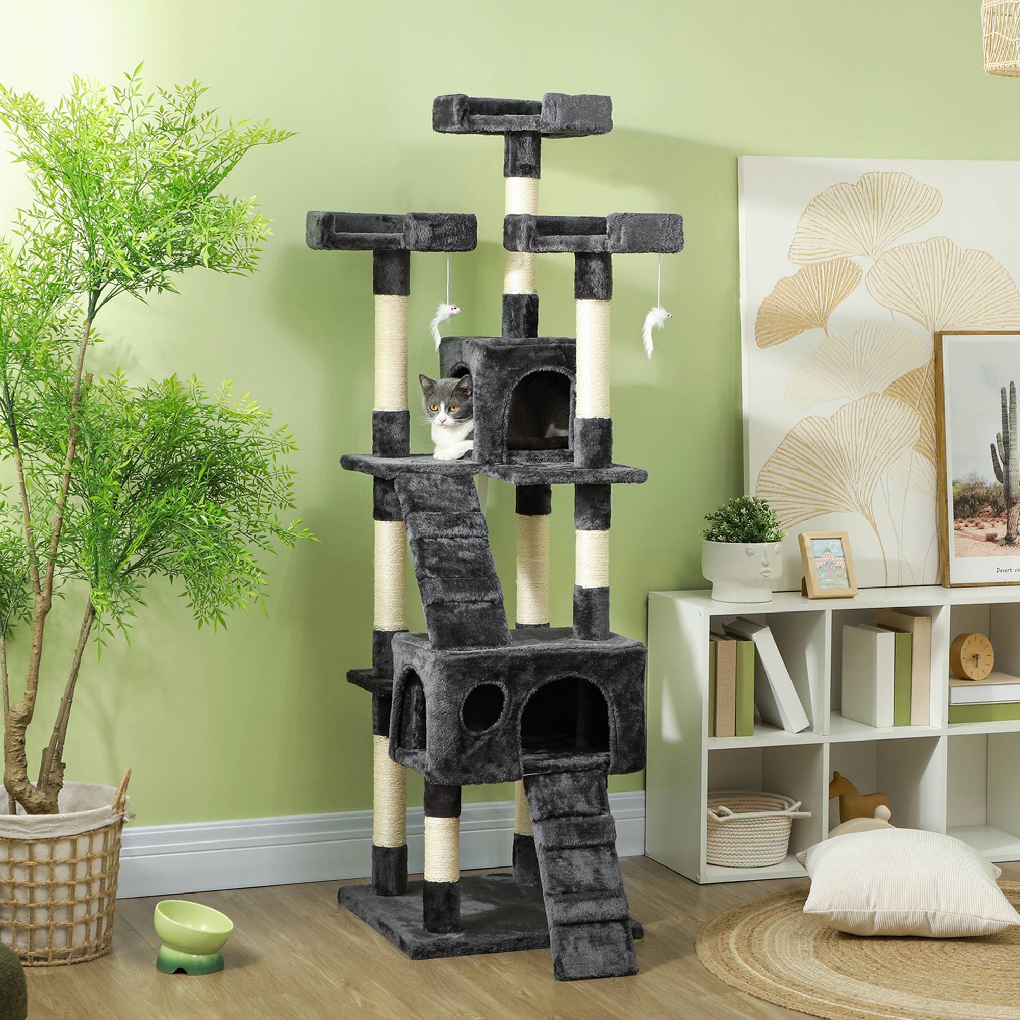Arbre à Chat XXL Griffoir Sisal Multi-niveaux avec Nichoirs Échelles 173cm Gris - ComfortXL Pet Living - Image 1