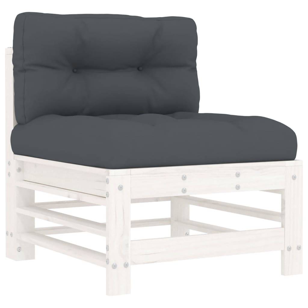 Canapés centraux avec coussins 2 pcs | Canapé D'extérieur | Sofa De Jardin blanc bois de pin massif Maison Chic - Image 4
