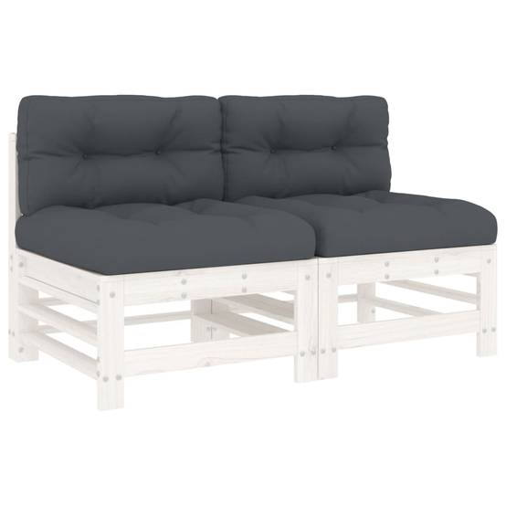 Canapés centraux avec coussins 2 pcs | Canapé D'extérieur | Sofa De Jardin blanc bois de pin massif Maison Chic - Image 1