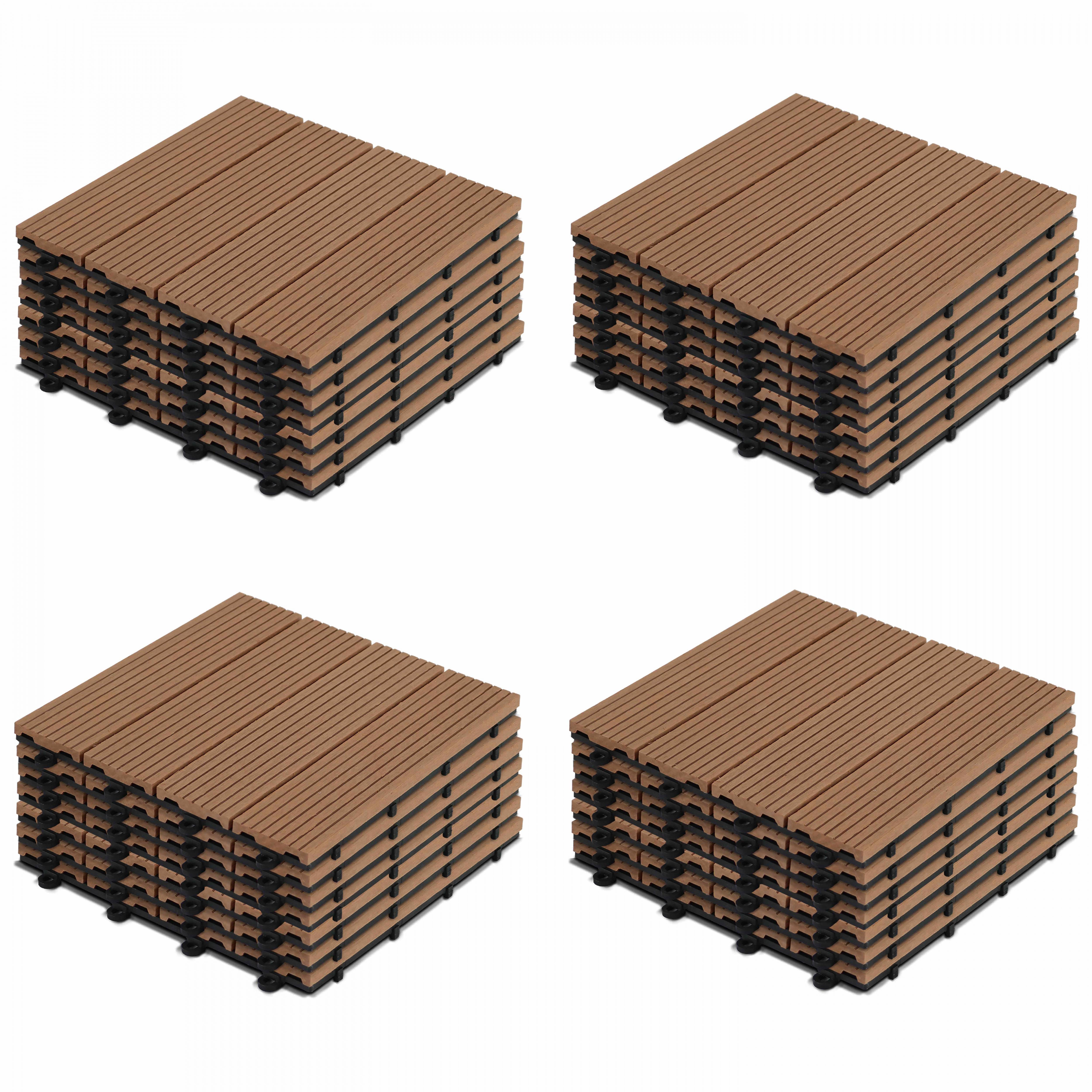 Oviala - Lot de 32 dalles clipsables bois synthétique marron Padang - Oviala - Image 1