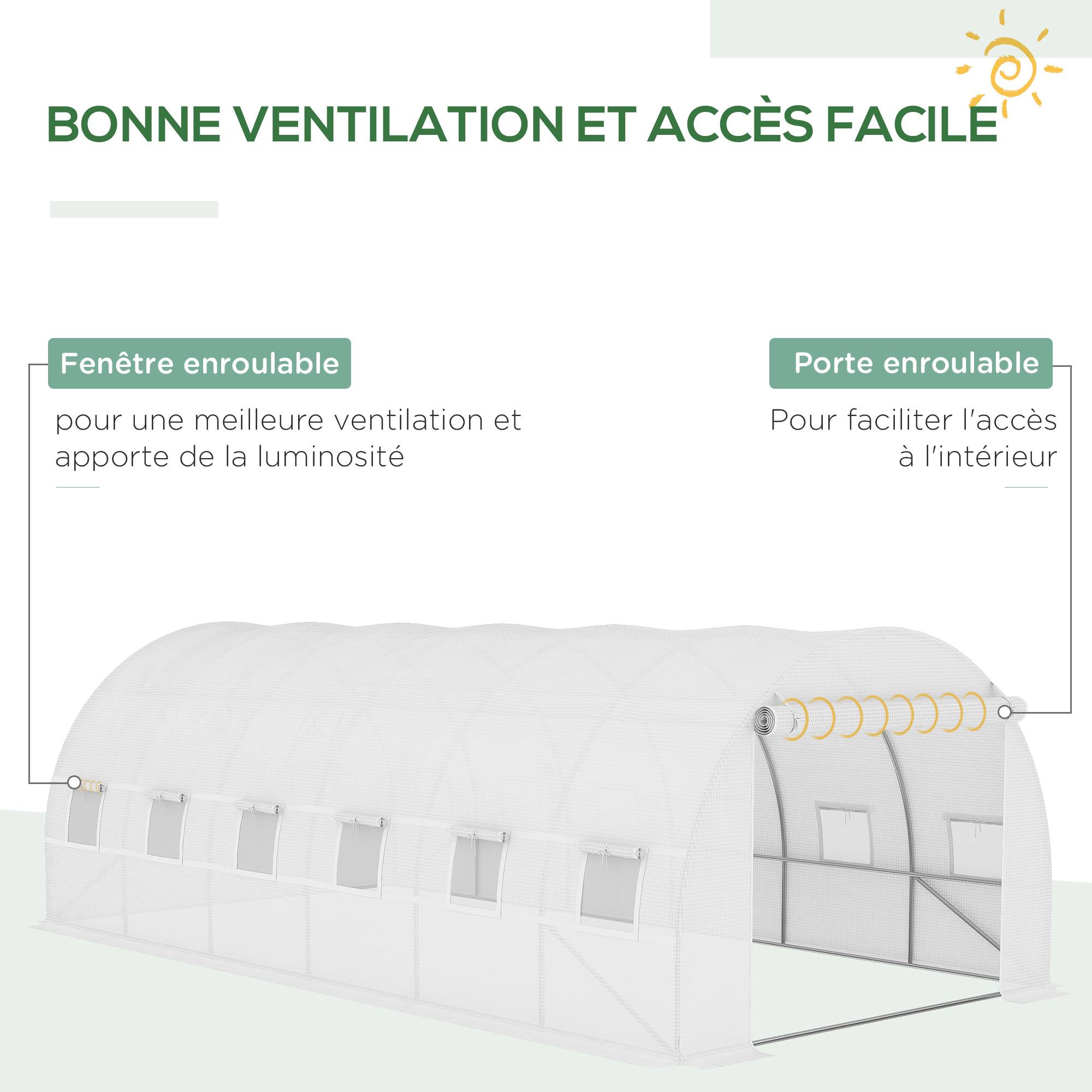 Bâche de Rechange pour Serre Tunnel 18 m² 6 x 3 x 2 m, PE Anti-UV Imperméable, Porte et 12 Fenêtres - Image 6