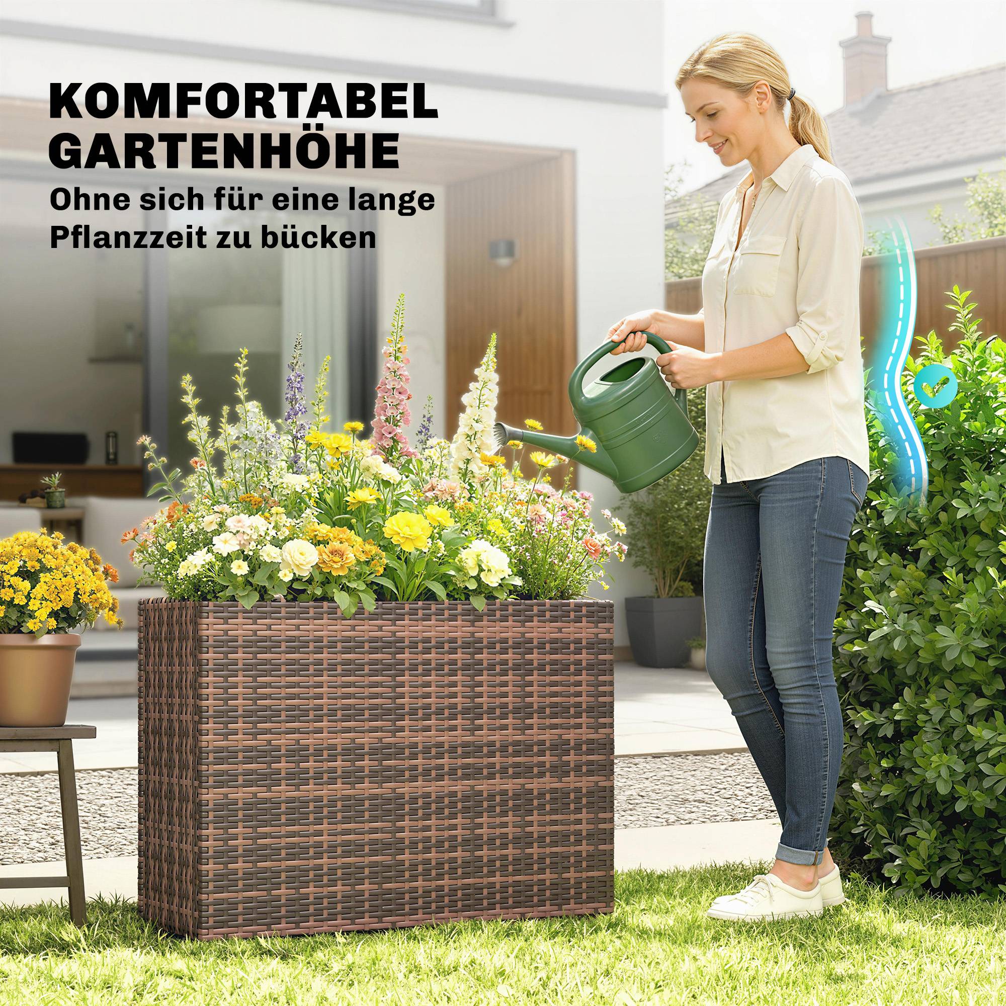 Jardinière sur pieds résine tressée marron 81 x 28 x 58 cm - PANGIVO - Image 6