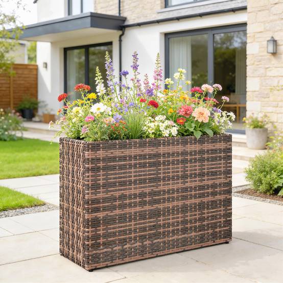 Jardinière sur pieds résine tressée marron 81 x 28 x 58 cm - PANGIVO - Image 3