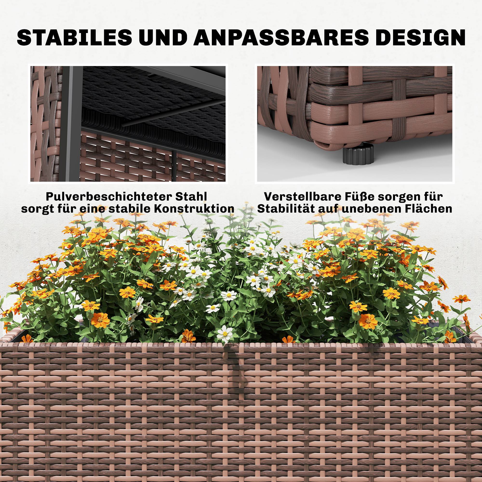 Jardinière sur pieds résine tressée marron 81 x 28 x 58 cm - PANGIVO - Image 8