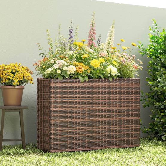 Jardinière sur pieds résine tressée marron 81 x 28 x 58 cm - PANGIVO - Image 10