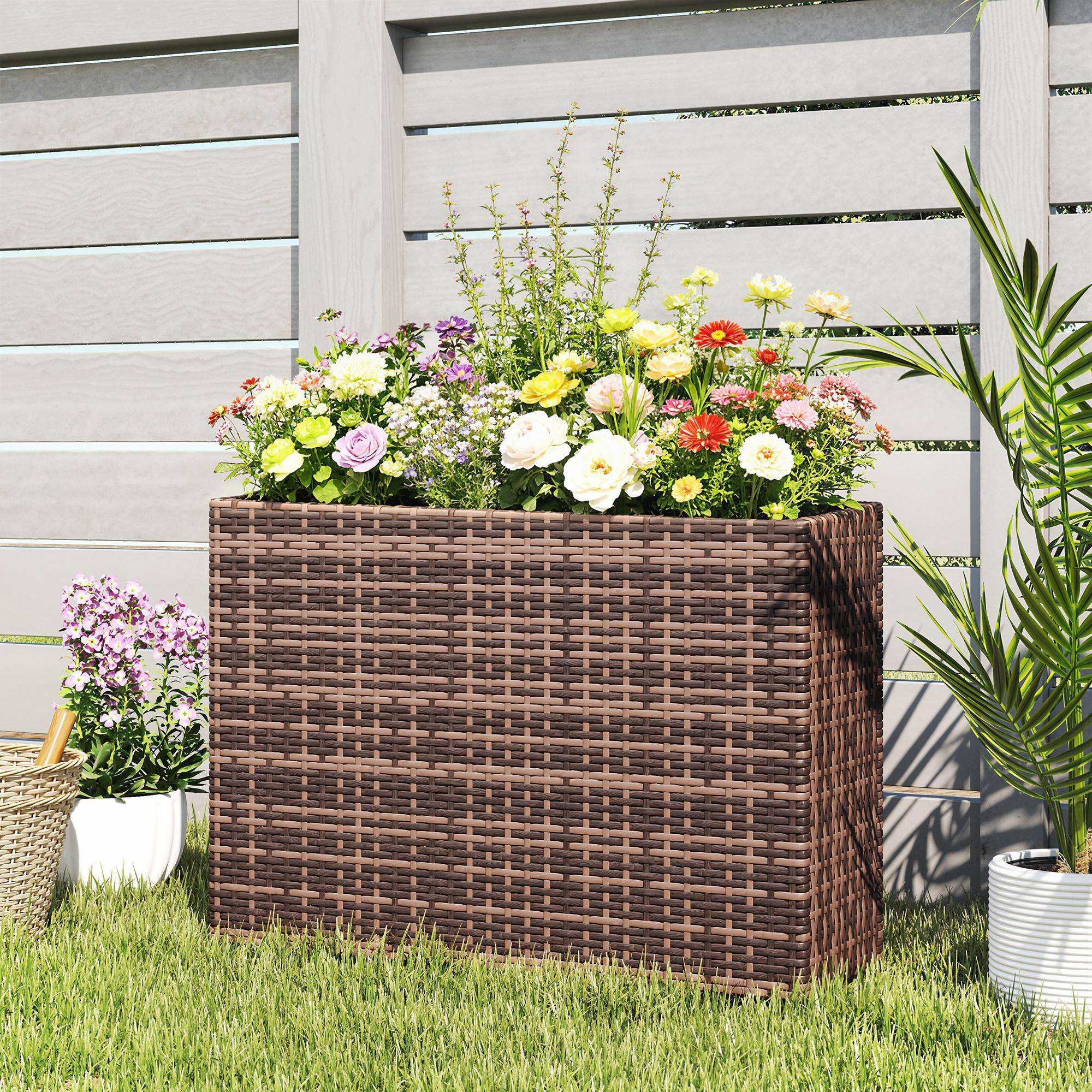Jardinière sur pieds résine tressée marron 81 x 28 x 58 cm - PANGIVO - Image 4