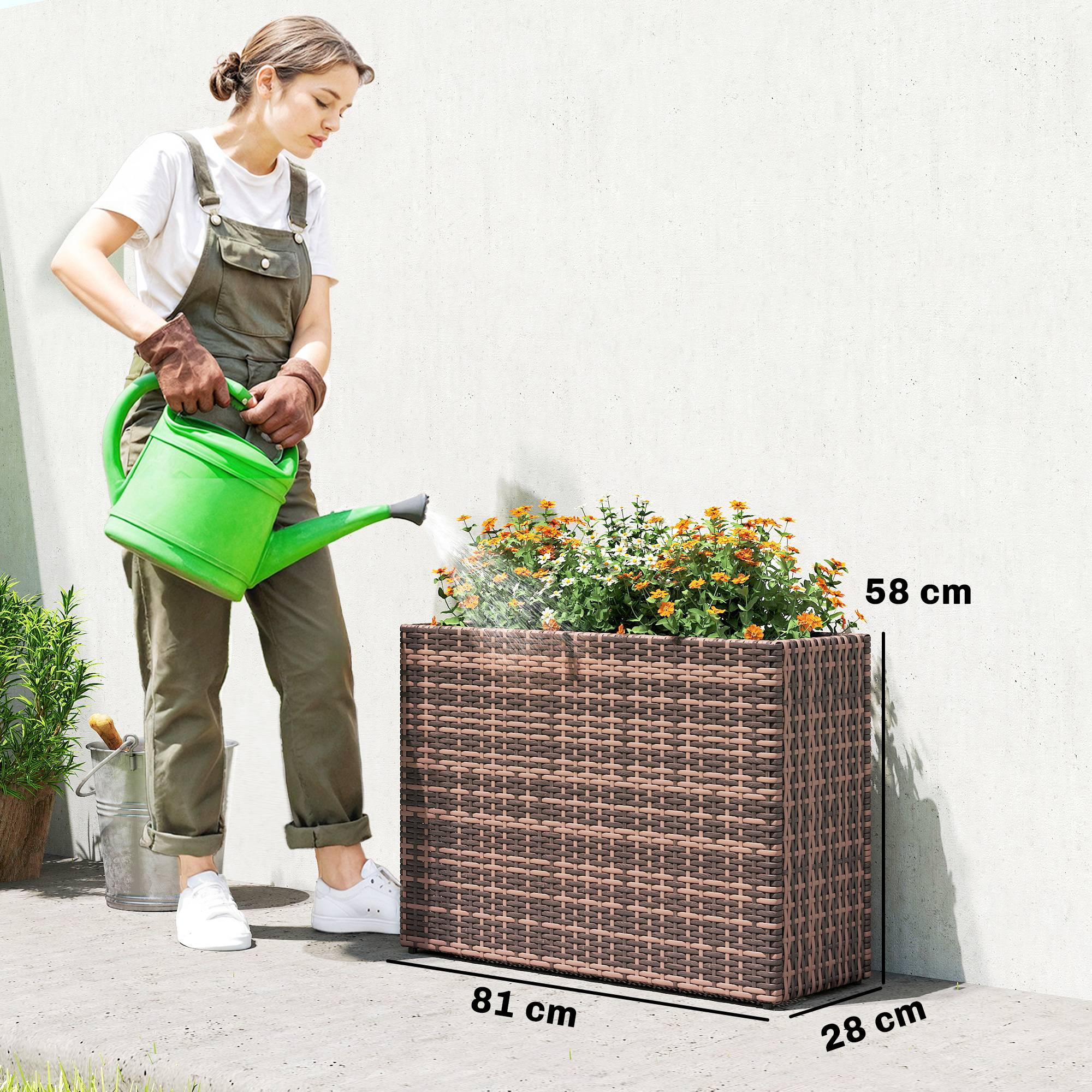 Jardinière sur pieds résine tressée marron 81 x 28 x 58 cm - PANGIVO - Image 5