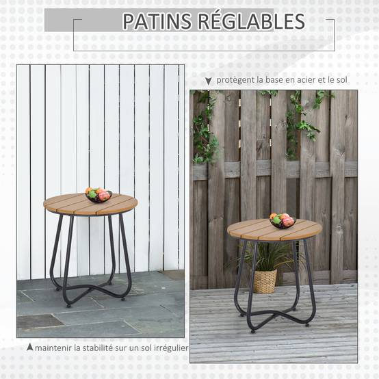 Petite table basse ronde, cadre en acier, table de jardin pour balcon, balcon, terrasse, salon, Ø49 x 48H cm, marron - Image 7