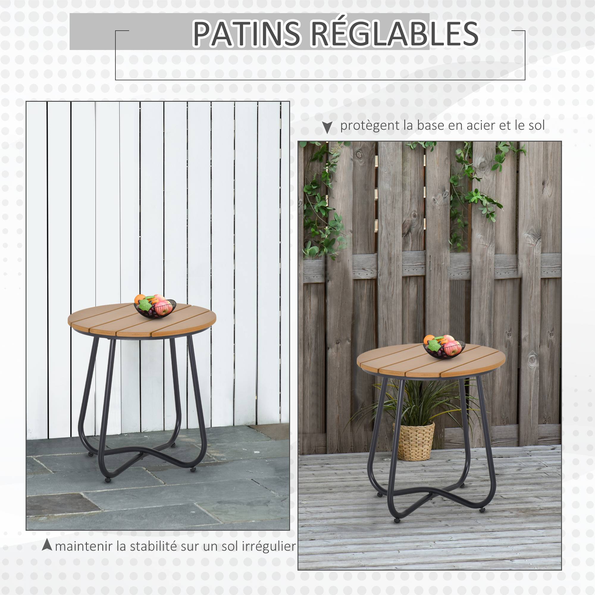 Petite table basse ronde, cadre en acier, table de jardin pour balcon, balcon, terrasse, salon, Ø49 x 48H cm, marron - Image 7