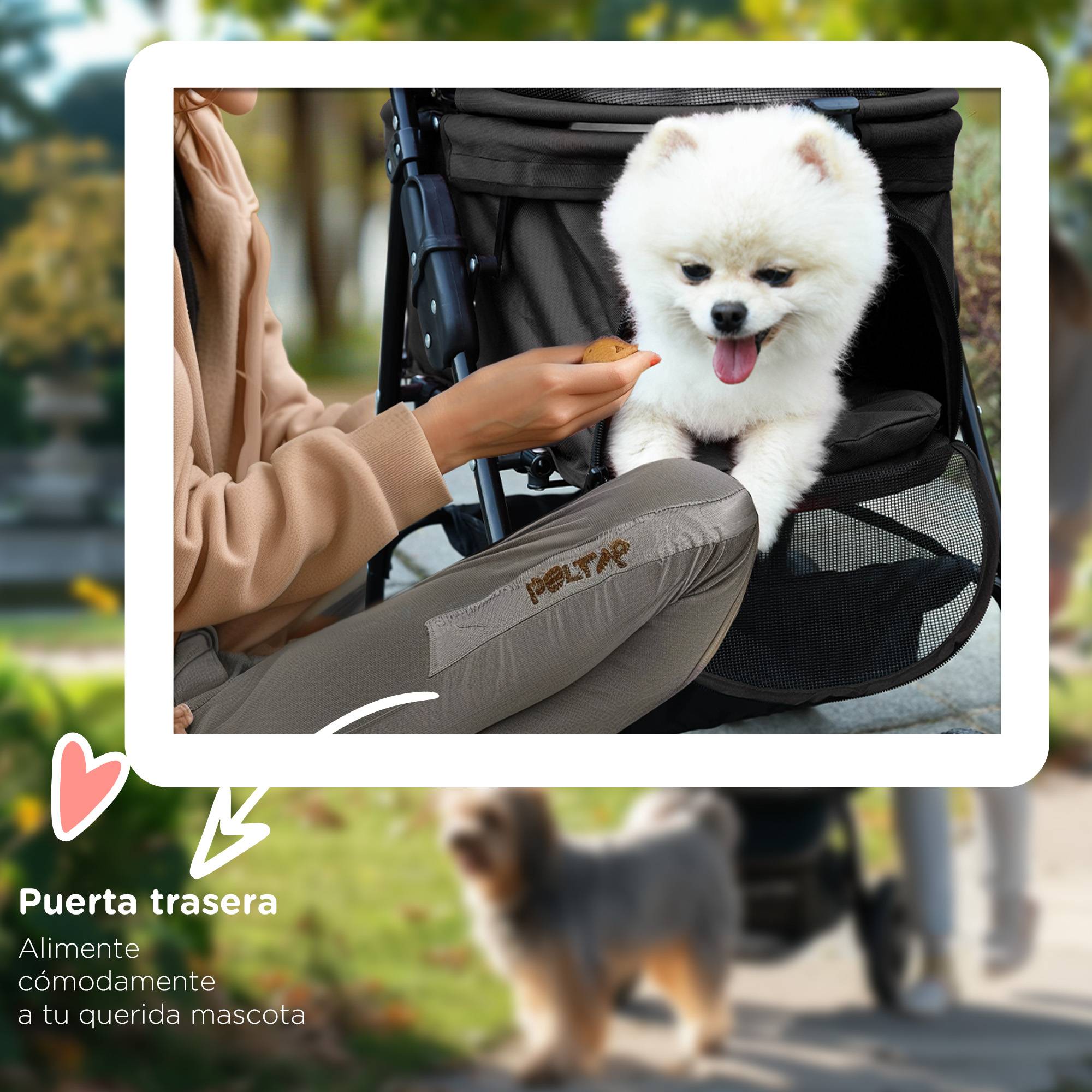 Poussette pliable pour chien avec roues universelles, panier de rangement, fenêtres en filet et plateau, 67 x 45 x 96 cm, noire - Image 9