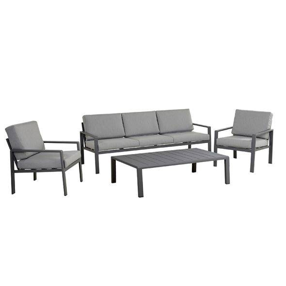 Salon de jardin DINA 5 places aluminium gris foncé et coussins gris clair Beau Rivage - Image 1
