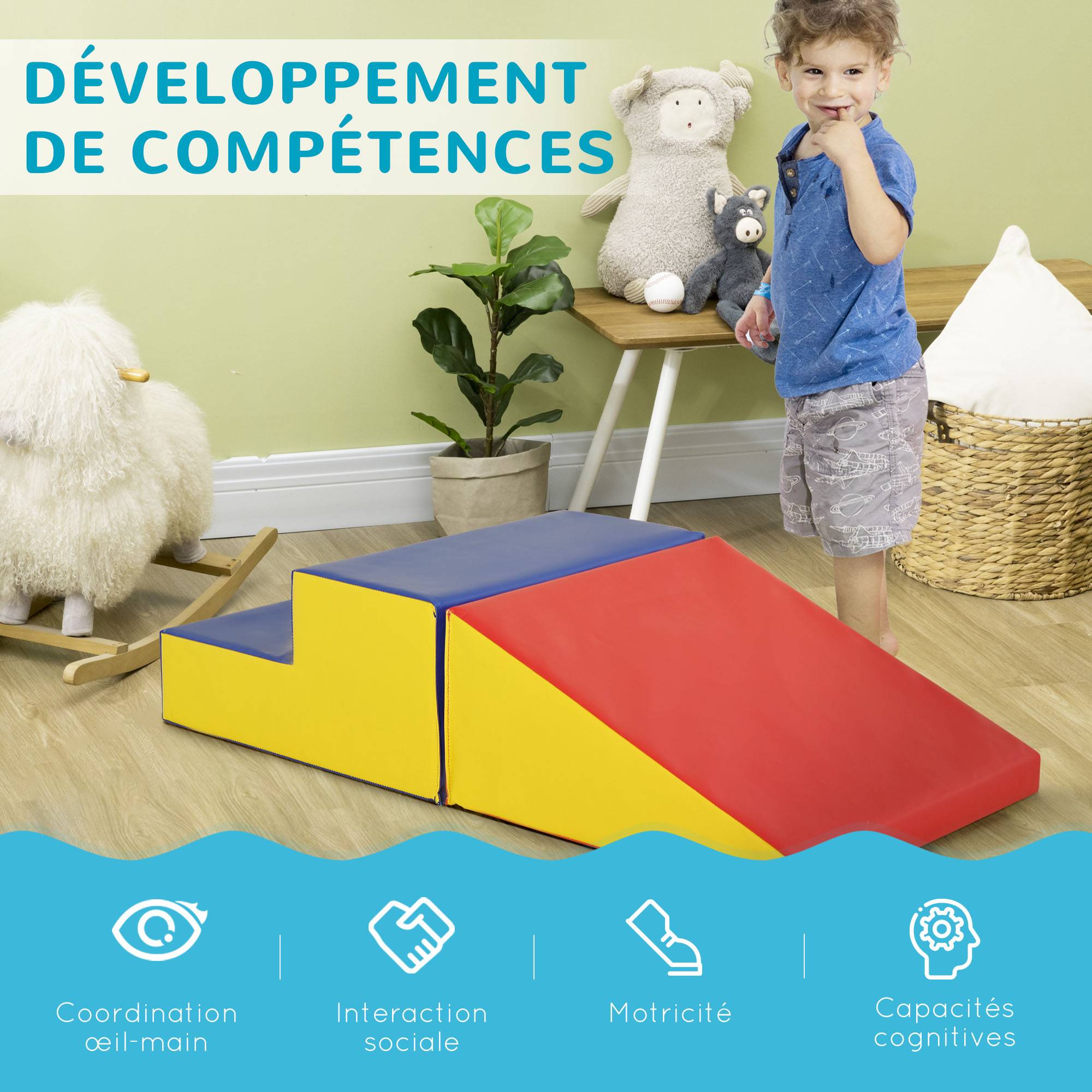 Parcours motricité bébé jouets d'escalade modulable 2 briques géantes en mousse 50 x 50 x 25 cm multicolore - Image 9