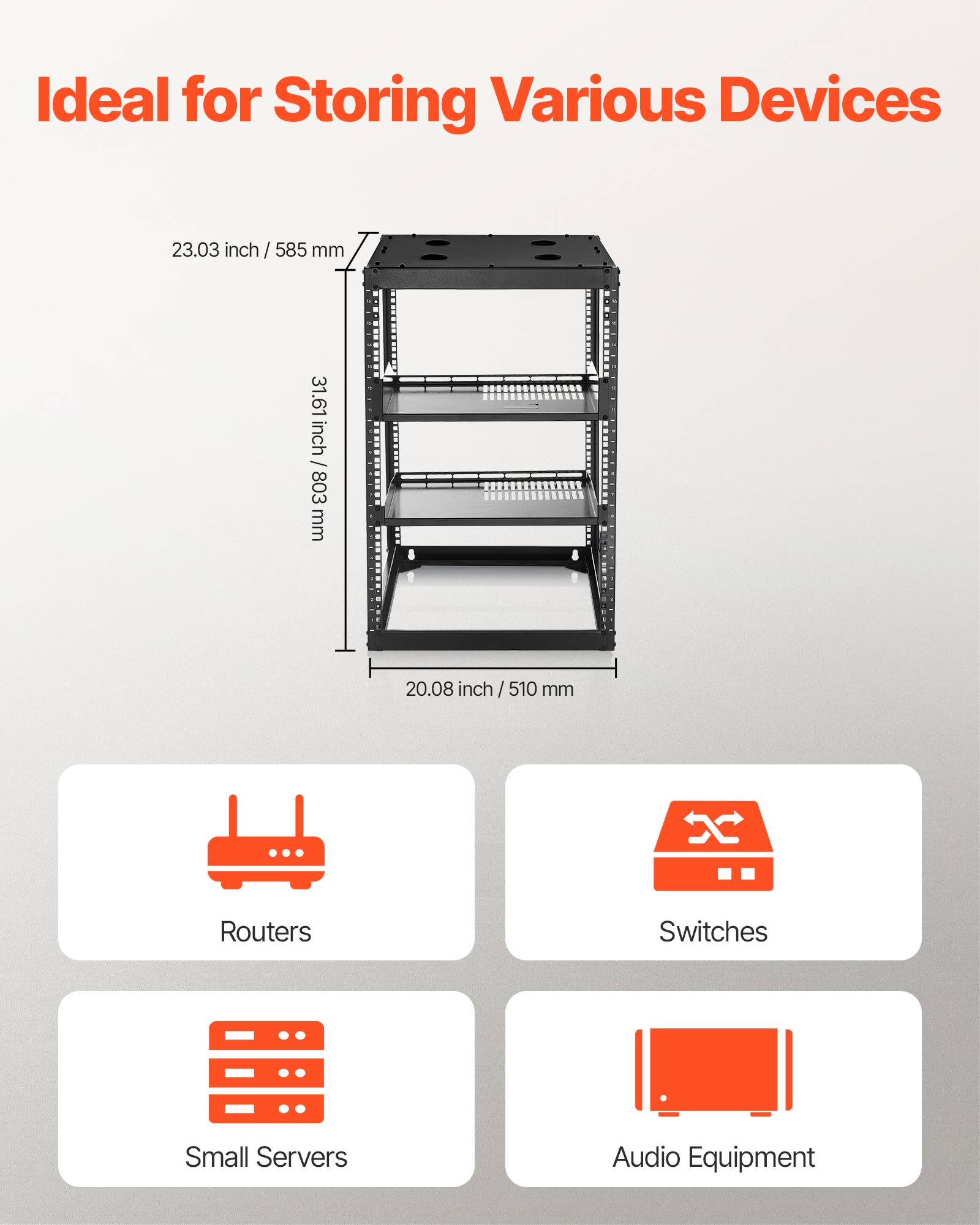 Vevor - VEVOR Rack serveur 16U cadre ouvert, profondeur 585 mm, acier Q235, étagères ventilées et kit de montage inclus. - Image 4