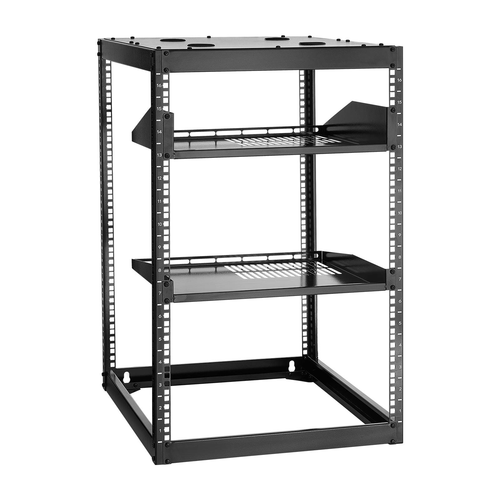 Vevor - VEVOR Rack serveur 16U cadre ouvert, profondeur 585 mm, acier Q235, étagères ventilées et kit de montage inclus. - Image 1