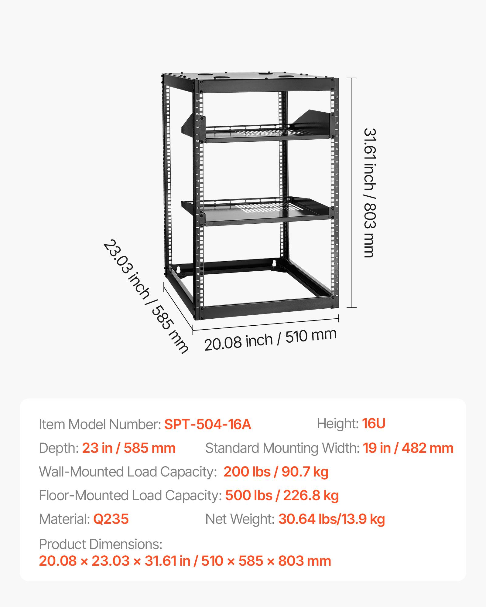Vevor - VEVOR Rack serveur 16U cadre ouvert, profondeur 585 mm, acier Q235, étagères ventilées et kit de montage inclus. - Image 6