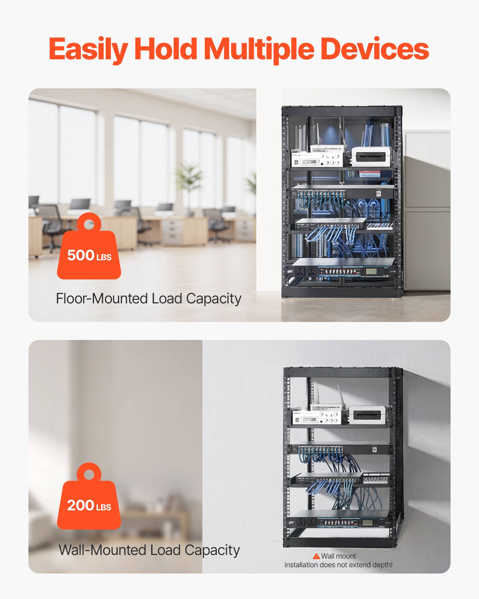 Vevor - VEVOR Rack serveur 16U cadre ouvert, profondeur 585 mm, acier Q235, étagères ventilées et kit de montage inclus. - Image 2