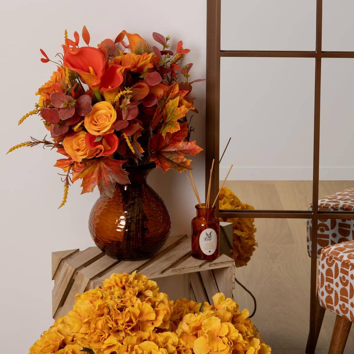 Bouquet d'automne artificiel Mix de fleurs et feuilles H 55 cm - Image 3