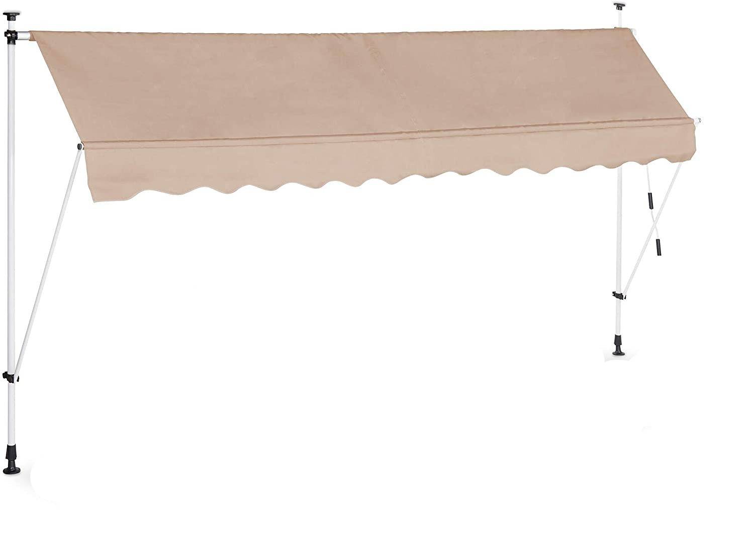 Store banne télescopique de balcon manivelle hauteur réglable résistant uv polyester acier 350 x 120 cm beige - Image 1