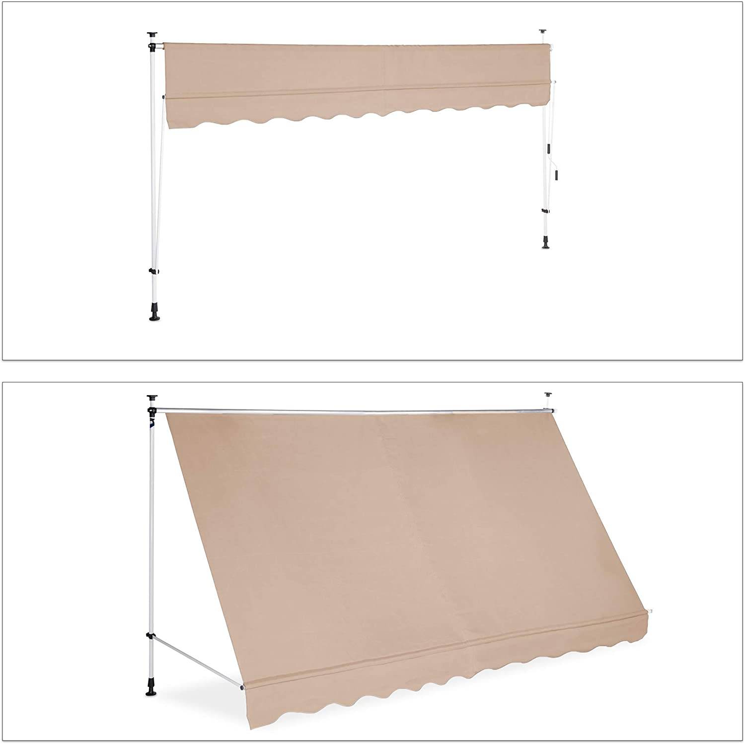 Store banne télescopique de balcon manivelle hauteur réglable résistant uv polyester acier 350 x 120 cm beige - Image 2