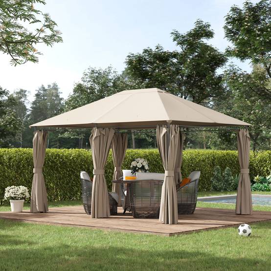 Tonnelle Métal Jardin Grande Surface Rideaux Amovibles 4x3m Beige - ComfortXL Outdoor Living - Image 4