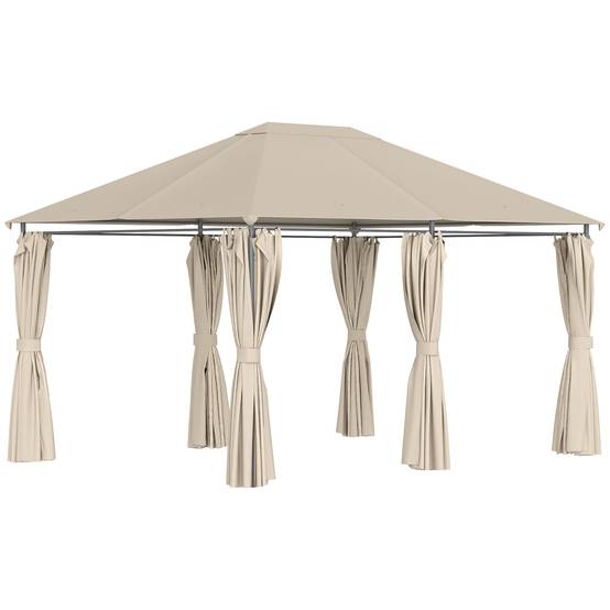 Tonnelle Métal Jardin Grande Surface Rideaux Amovibles 4x3m Beige - ComfortXL Outdoor Living - Image 1