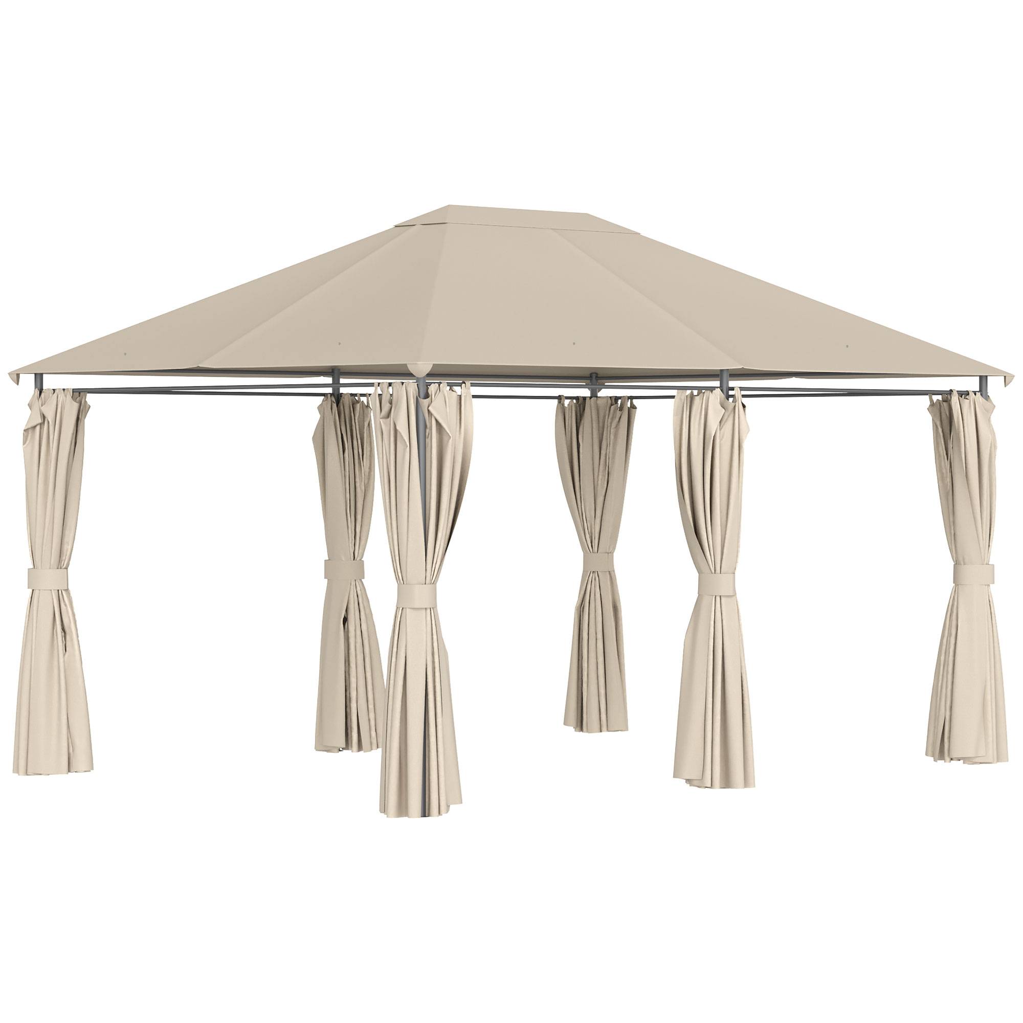 Tonnelle Métal Jardin Grande Surface Rideaux Amovibles 4x3m Beige - ComfortXL Outdoor Living - Image 1