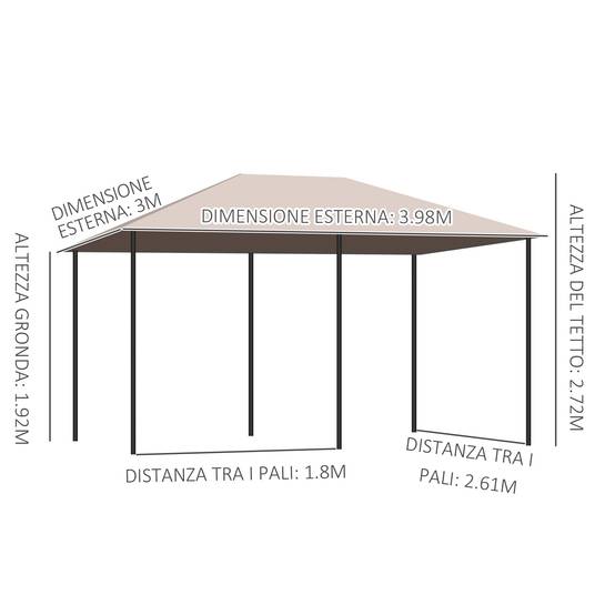 Tonnelle Métal Jardin Grande Surface Rideaux Amovibles 4x3m Beige - ComfortXL Outdoor Living - Image 5