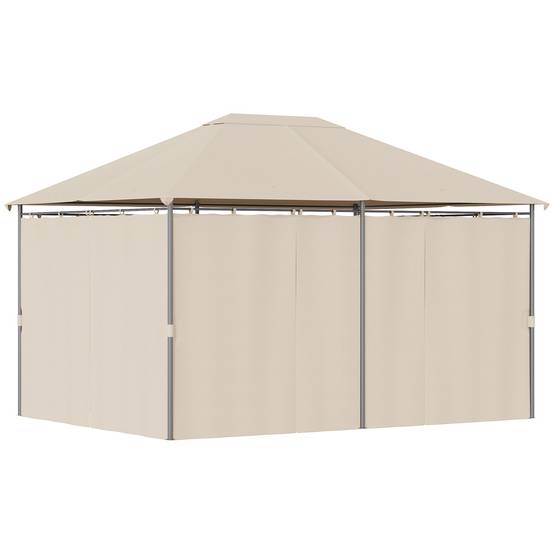 Tonnelle Métal Jardin Grande Surface Rideaux Amovibles 4x3m Beige - ComfortXL Outdoor Living - Image 2