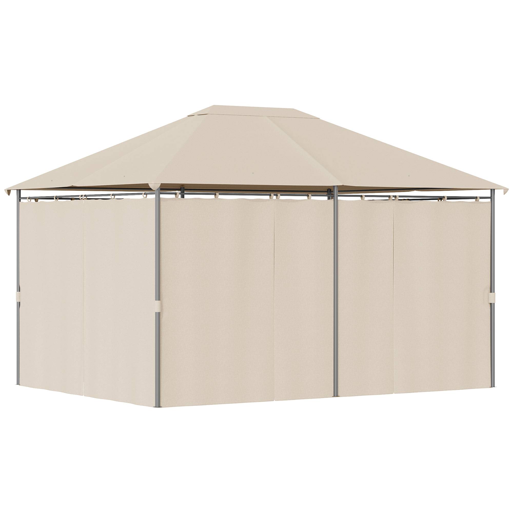 Tonnelle Métal Jardin Grande Surface Rideaux Amovibles 4x3m Beige - ComfortXL Outdoor Living - Image 2