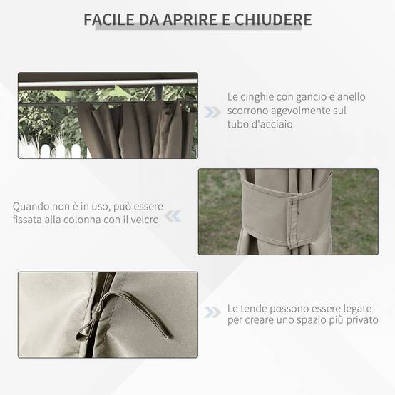 Tonnelle Métal Jardin Grande Surface Rideaux Amovibles 4x3m Beige - ComfortXL Outdoor Living - Image 7