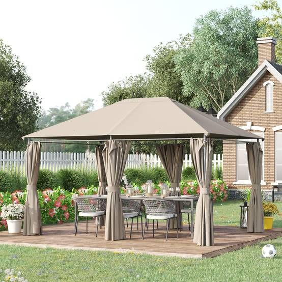 Tonnelle Métal Jardin Grande Surface Rideaux Amovibles 4x3m Beige - ComfortXL Outdoor Living - Image 3