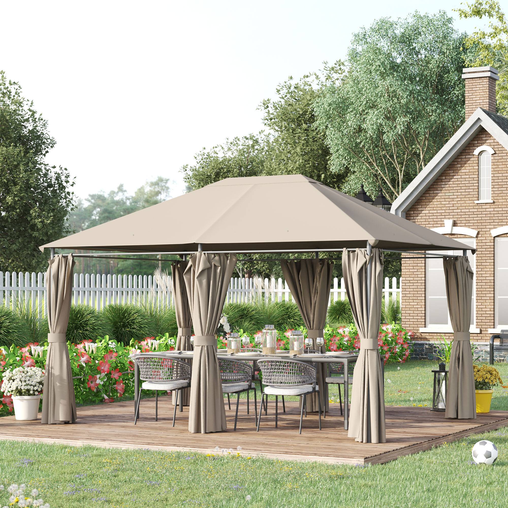 Tonnelle Métal Jardin Grande Surface Rideaux Amovibles 4x3m Beige - ComfortXL Outdoor Living - Image 3