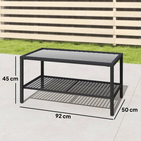 ComfortXL - Table Basse de Jardin 2 Niveaux Résine Tressée Terrasse Plateau Verre 92cm Noir - ComfortXL Outdoor Living - Image 5
