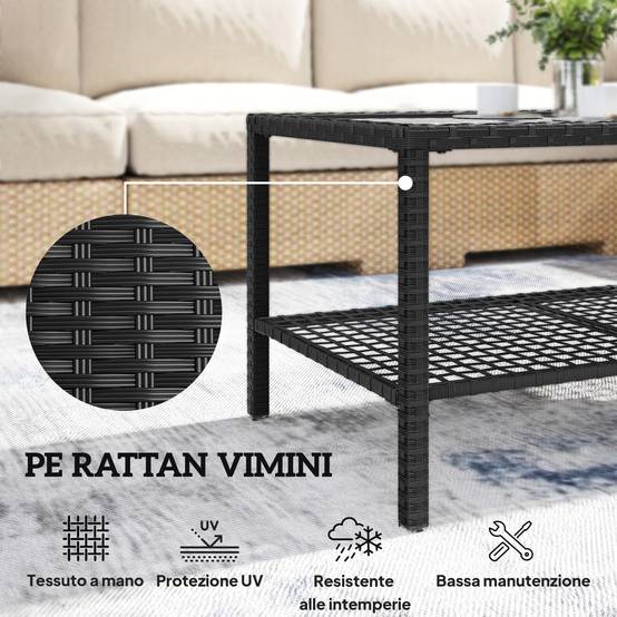 ComfortXL - Table Basse de Jardin 2 Niveaux Résine Tressée Terrasse Plateau Verre 92cm Noir - ComfortXL Outdoor Living - Image 7