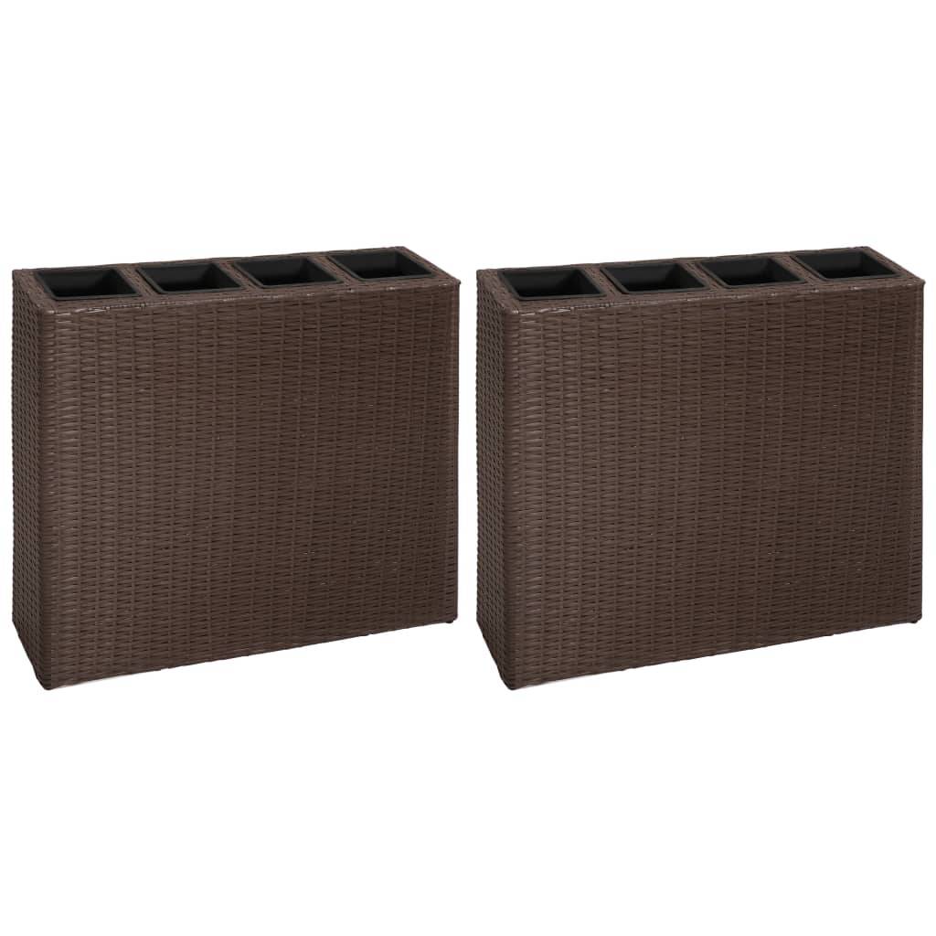 Lot de 2 Jardinières - Lits surélevés de jardin - Pots de fleus et 4 pots Résine tressée Marron - Image 2
