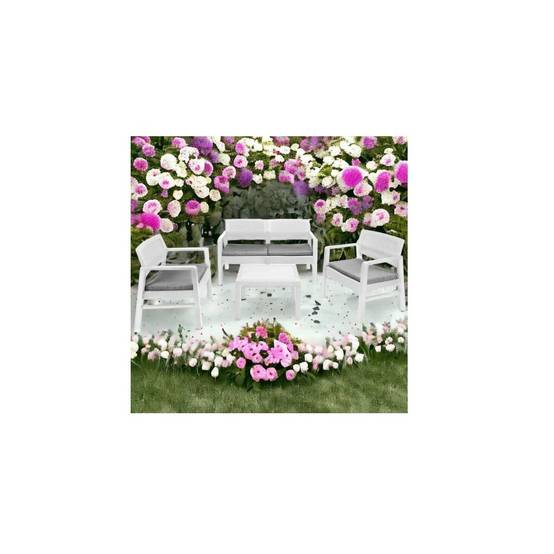 Salon de jardin 4 pièces Canapé 2 places + 2 fauteuils + Table basse Résine Blanche - Image 4