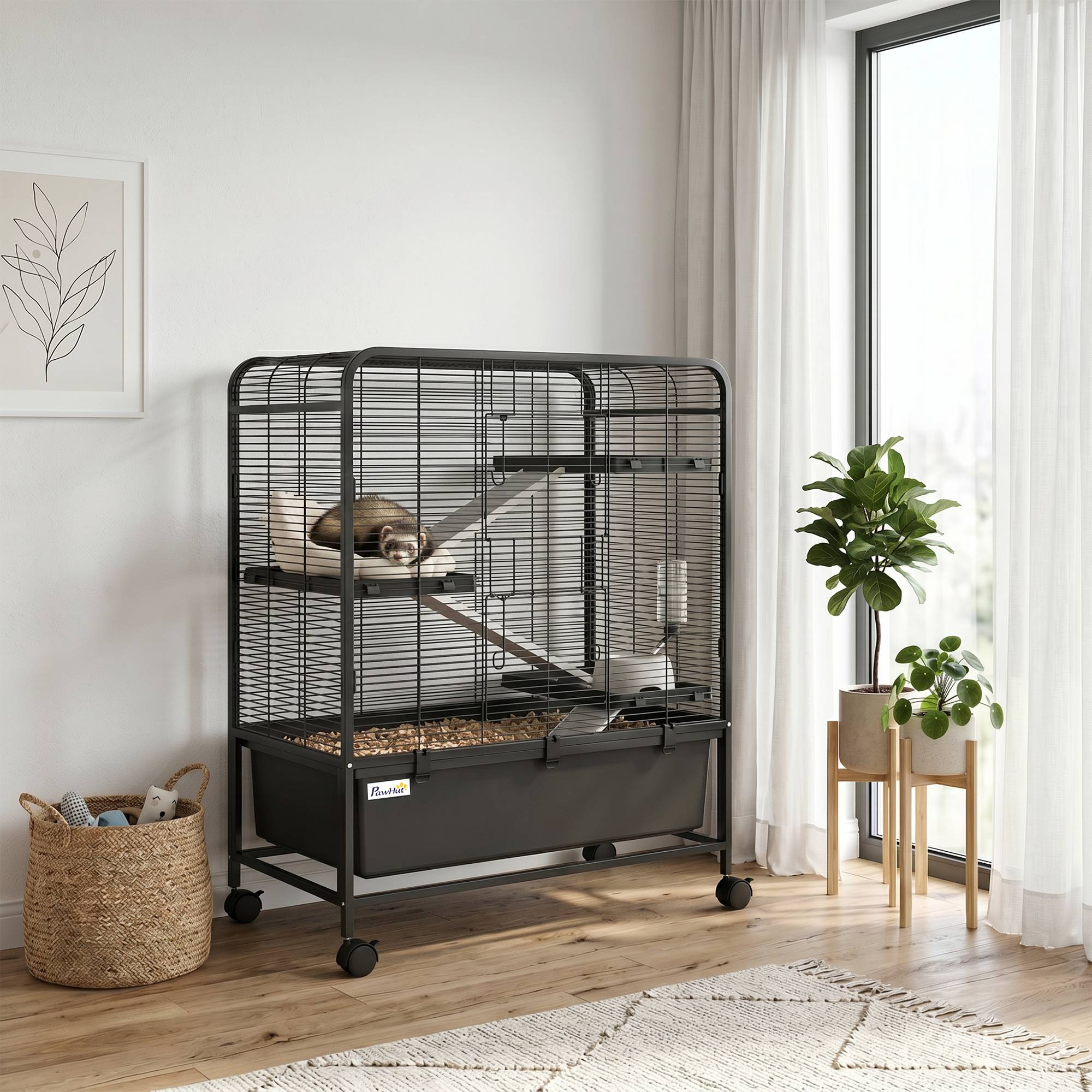 Cage pour rongeurs acier noir 75 x 46 x 94.5 cm - PANGIVO - Image 3