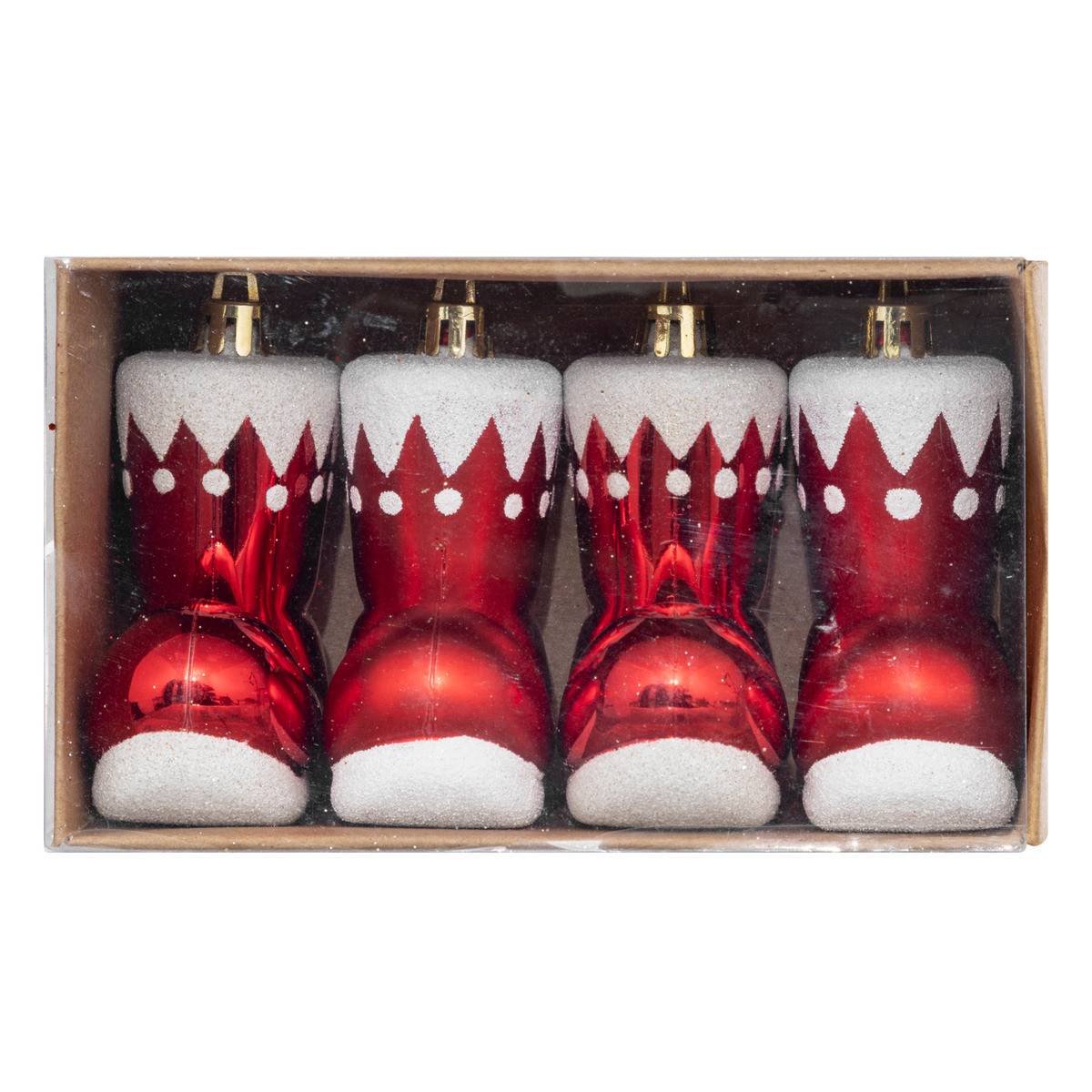 Déco de Sapin Lot de 4 Bottes de Père Noël Rouge et Blanc - Image 1