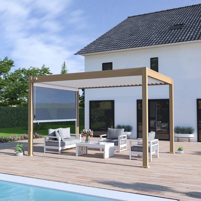 Ombrea - Pergola bioclimatique autoportée WOODLOOK collection VS 3x4M + 1 store manuel 3M Blanc - Image 1