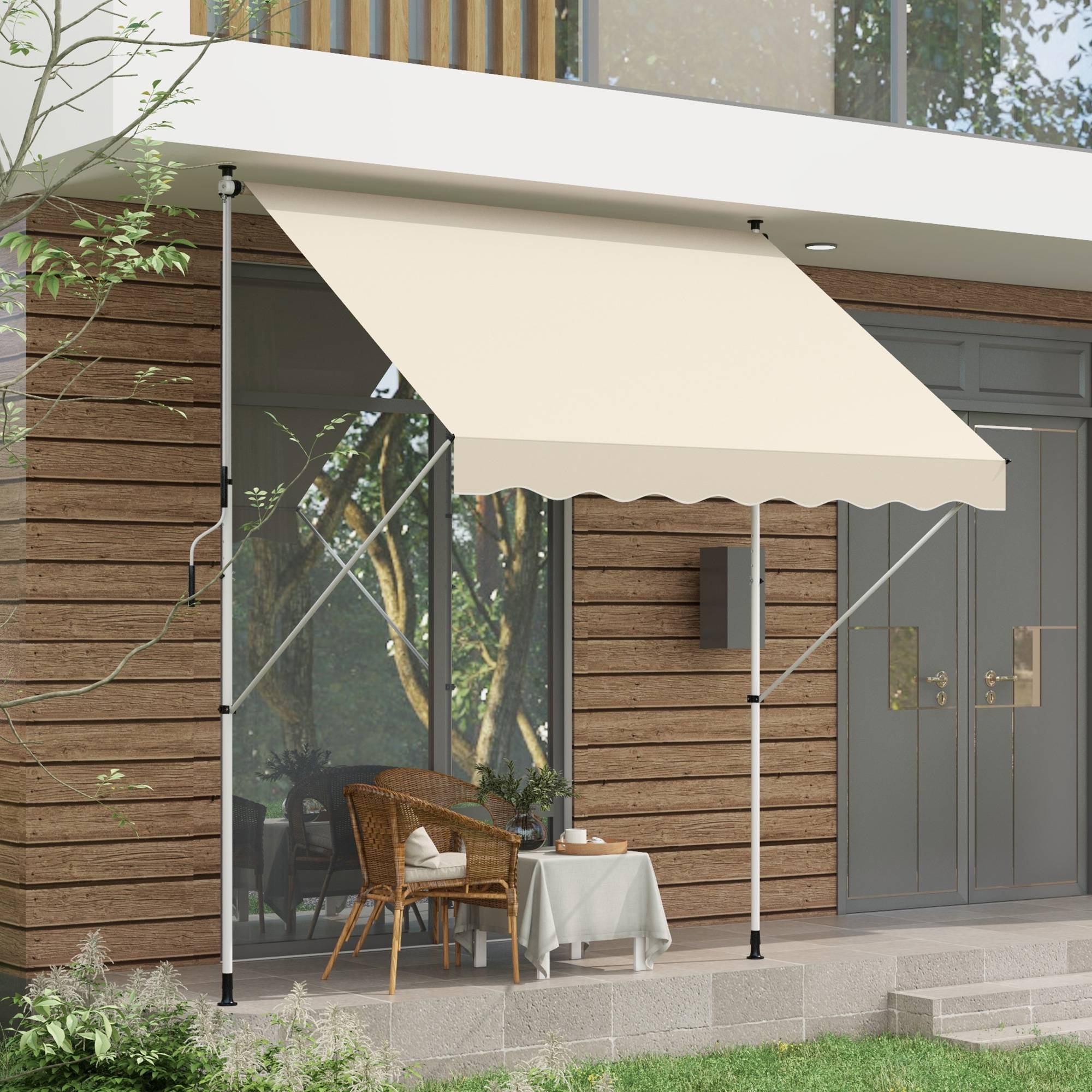 Store banne rétractable manuelle 300 x 150 x 170-280 cm avec hauteur réglable, manivelle et protection solaire pour terrasse, beige - Image 4