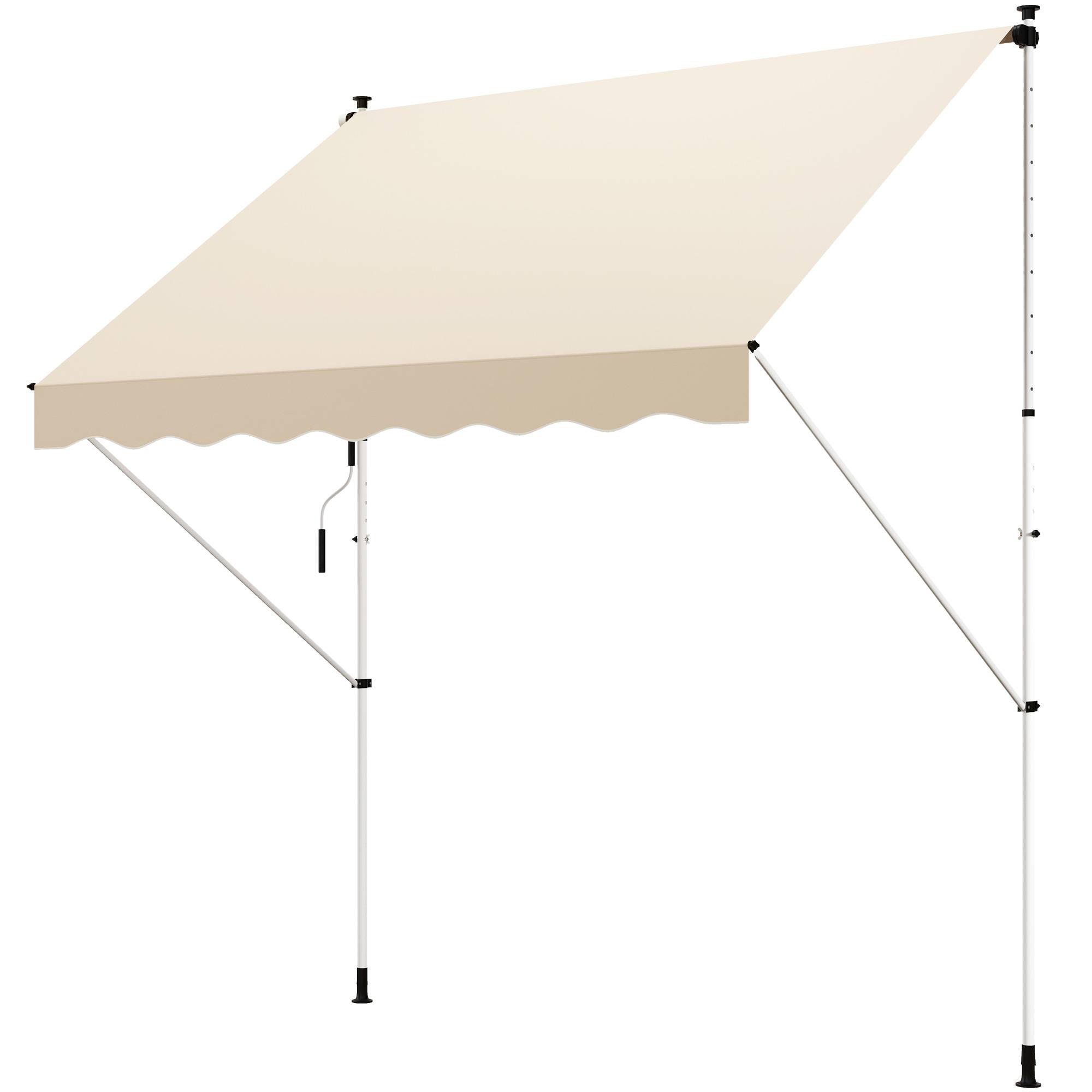 Store banne rétractable manuelle 300 x 150 x 170-280 cm avec hauteur réglable, manivelle et protection solaire pour terrasse, beige - Image 2