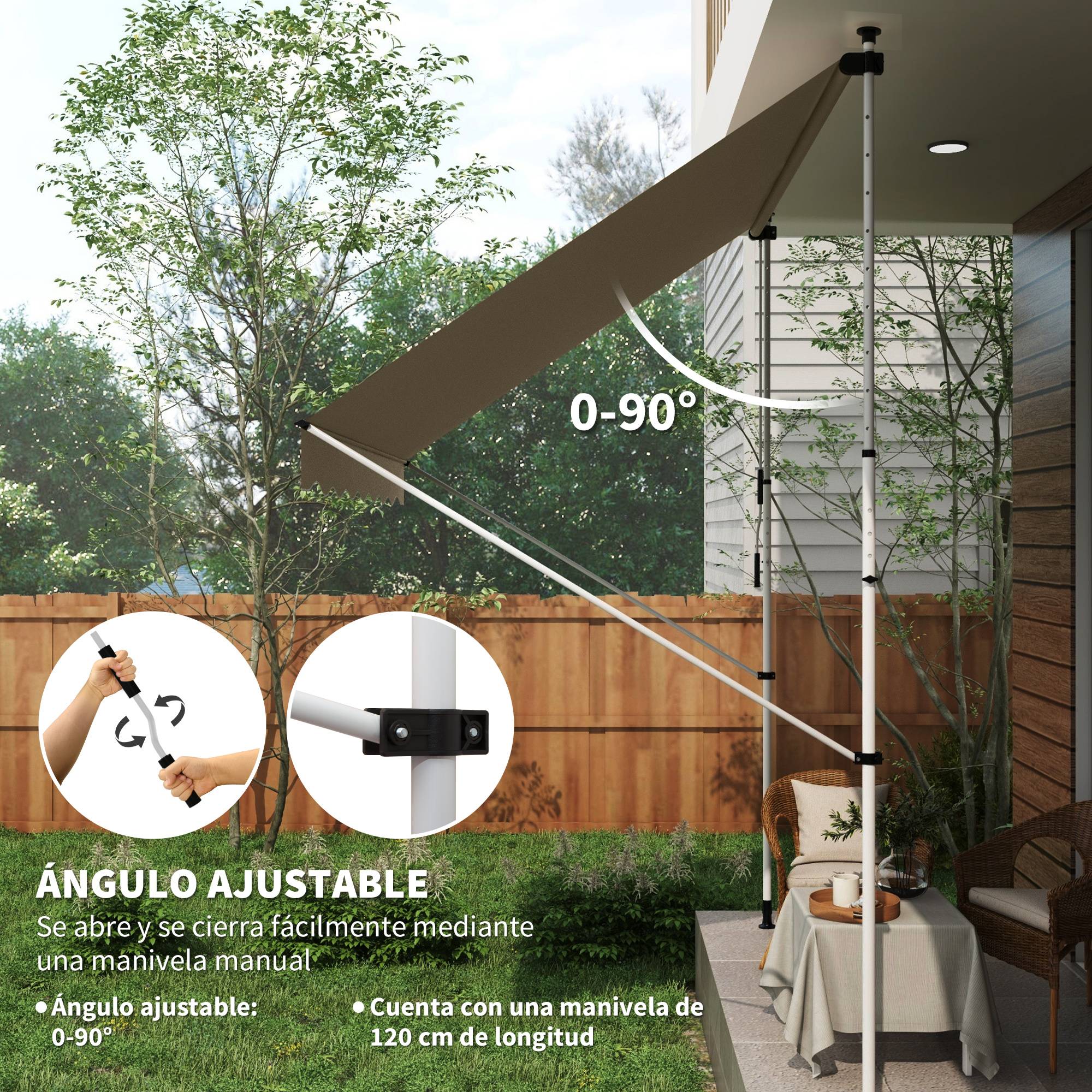 Store banne rétractable manuelle 300 x 150 x 170-280 cm avec hauteur réglable, manivelle et protection solaire pour terrasse, beige - Image 8