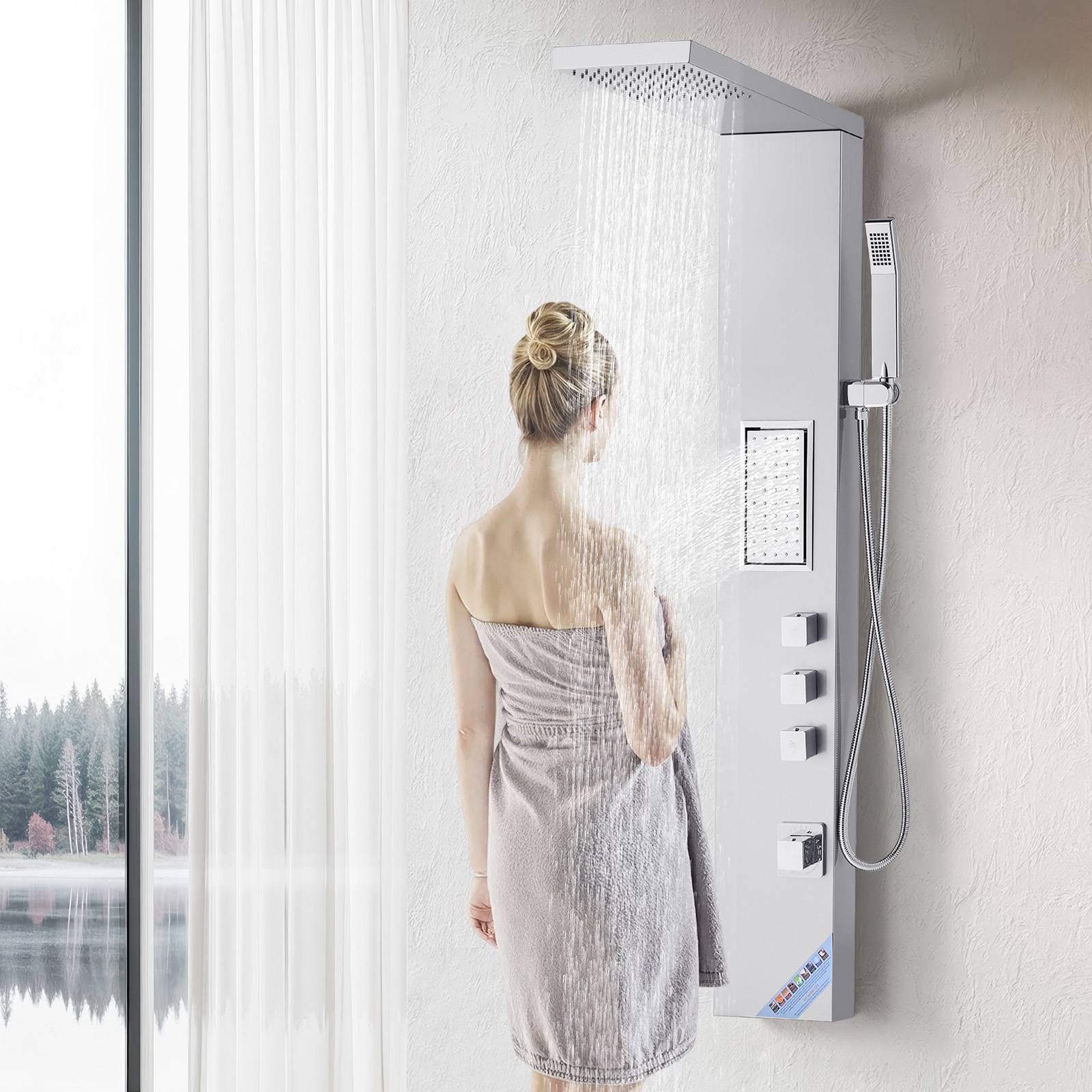 VEVOR Colonne douche avec pommeau pluie, acier inox brossé, robinet 3 fonctions, jet corporel et main. - Image 8