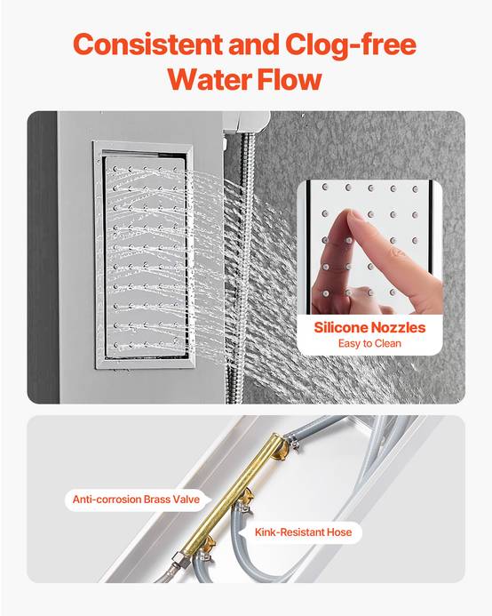 VEVOR Colonne douche avec pommeau pluie, acier inox brossé, robinet 3 fonctions, jet corporel et main. - Image 5
