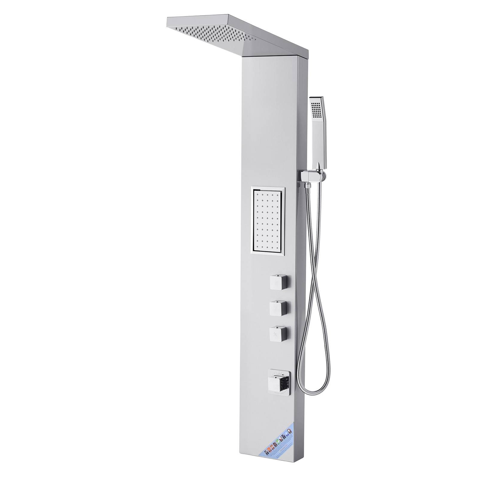 VEVOR Colonne douche avec pommeau pluie, acier inox brossé, robinet 3 fonctions, jet corporel et main. - Image 9